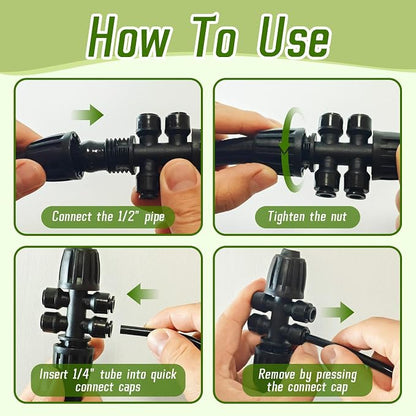 8 PCS 1/2" to 1/4" Drip Irrigation Tee Fittings,6 Way Barbed Tee 1/2 Inch to 1/4 Inch Quick Connect Irrigation Tubing Fittings,Anti-Leak Reducing Splitter Tee Connectors for Garden Irrigation System