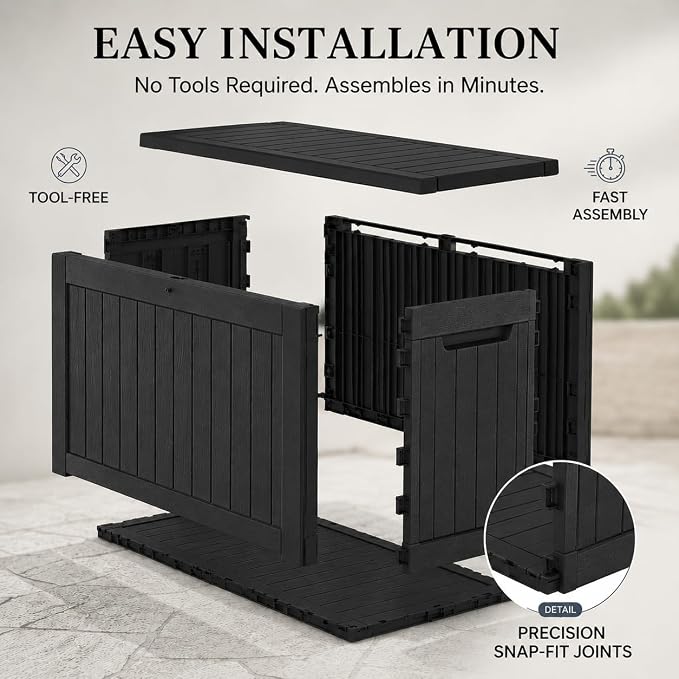 270 Gallon Outdoor Storage Box Resin Deck Box All Weather Waterproof Large Lockable Storage Container Deck Box for Patio Furniture, Garden Tools, Lockable, Black New