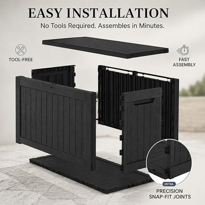 200 Gallon Outdoor Storage Box Resin Deck Box All Weather Waterproof Large Lockable Storage Container Deck Box for Patio Furniture, Garden Tools, Lockable, Black New