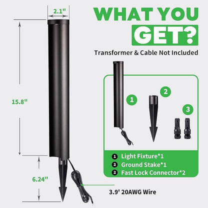 Low Voltage Pathway Lights, LED Landscape Path Lights, Outdoor Waterproof IP65, Wired Black Aluminum, 5W 200LM for Walkway Sidewalk 4 Pack
