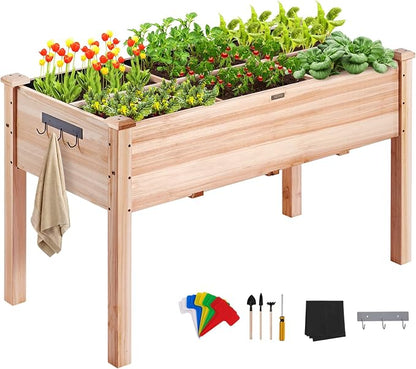 VEVOR Raised Garden Bed 48x24x30in with Sturdy Legs, High End Natural Fir Wood Planter Box Elevated Planting Stand for Backyard/Garden/Patio/Balcony w/Non -Woven Liner & 1 Set of Tool, 220lb Capacity