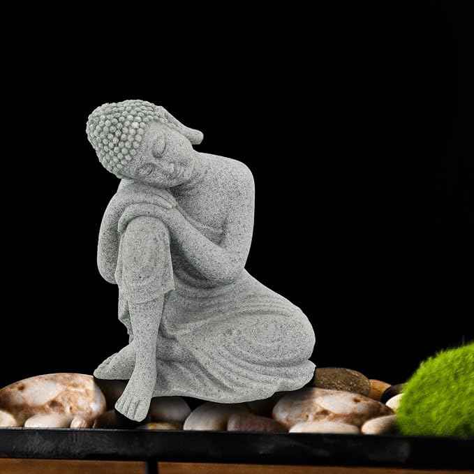 Buddha Garden Statue Sandstone Resin Effect Outdoor and Indoor Yoga Decor for Lawn and Home Weather Resistant for SCULPTURE for Tranquil Zen Landscape Enhancements(S)