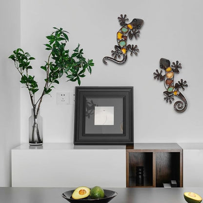 LIFFY Metal Gecko Wall Decor Large 2 Pack, Outdoor Lizard Wall Art, Metal Lizards Wall Decor, Gecko Wall Art for Home Garden Yard Fence(15inch)