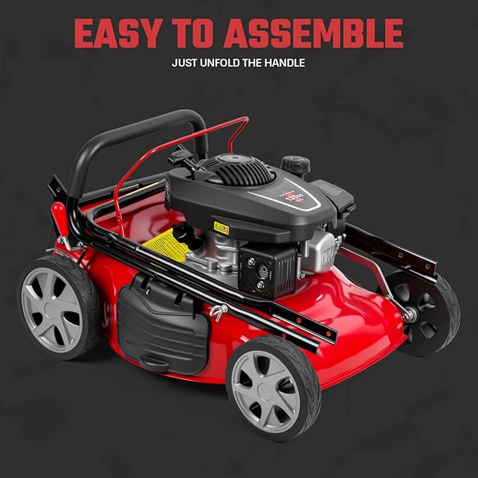 Lawn Mower Gas Powered, Gas Mower with 50l Grass Bag Big Wheels, 131cc Gas Engine 3 in 1 Mulching, Bagging & Side Discharge Self Propelled Walk-Behind Push Mower for Hills 2850RPM (Red)