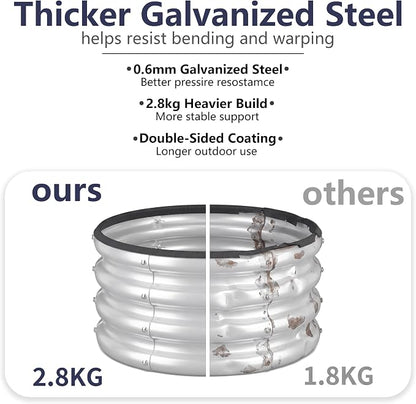 2 x 2 x 1 ft Round Metal Raised Garden Bed, Silver 2 Pack Heavy Duty Galvanized Steel Planter Box with Safety Edge Trim for Vegetables Flowers Herbs Outdoor Garden