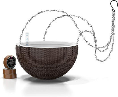 GARDENIX DECOR Self Watering Hanging Planter, 11'' Indoor, Brown, Coco Coir, with Water Level Indicator, Round, 1 Pack