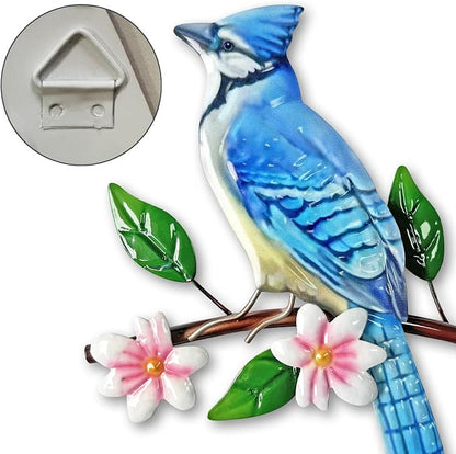 Limygus 3 Piece Metal Birds on Branch Wall Art, Floral Indoor Outdoor Hanging Decor for Garden Fence Courtyard