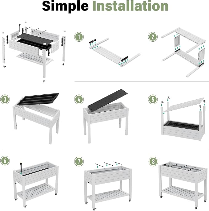 Elevated Raised Garden Bed with Wheels,Planter Box,Ashen-33.7" h | Resin Planter Box with Drainage Holes, Water Monitor, Wheels for Garden Patio Backyard