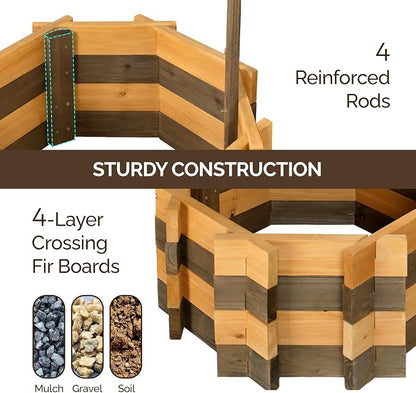 VINGLI Wooden Wishing Well Outdoor Planters, Well Covers for Yard with 4 Reinforced Rods, Height Adjustable Hanging Bucket, Rustic Flower Pot Decor for Outside Patio Garden (Two-Tone, 25" Width)