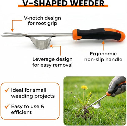 3 Pcs Garden Weeding Tool Set - Stainless Steel Manual Weed Puller with Non-Slip Handle for Yard Lawn Farm