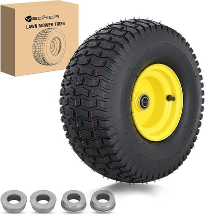 Yesker (1-Pack)15x6.00-6 Pneumatic Lawn Mower Tire and Wheel with 3/4" Bearing Bore, 15x6-6nhs Rubber Riding Lawnmower Tires with 3" Center Hub