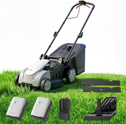 Litheli 40V Cordless Lawn Mower 16 Inch, 2x20V Electric Push Mower, Brushless Motor, 6 Position Cutting Heights 25 75mm, 50L Large Grass Catcher, Mulching Capable, 2x5.0Ah Batteries and Charger