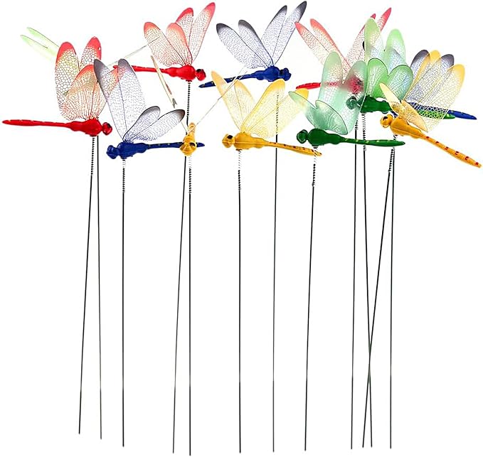 24 Pieces 3D Dragonfly Garden Decor Stakes Dragon Fly Garden Stakes Dragonflies Garden Ornaments Patio Decoration Dragonfly Stakes with Sticks, 4 Colors