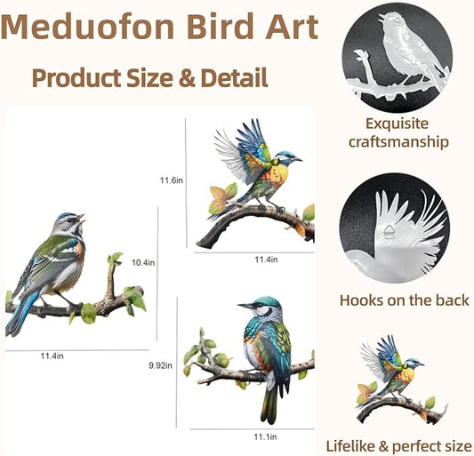 Meduofon 3 Pack Metal Bird Art Wall Decor, Hummingbird Decorations for Outdoor Wall Decor Outside House Patio Garden Fence Porch Deck Wall Sculpture Hanging for Indoor Outdoor (3 Pack Metal Bird)