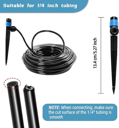 10PCS Push-to-Fit Drip Irrigation Emitters for 1/4 inch Irrigation Tubing, Adjustable 360 Degree Vortex Drip Emitters with Stake, Irrigation Dripper Sprinklers for Drip Irrigation System