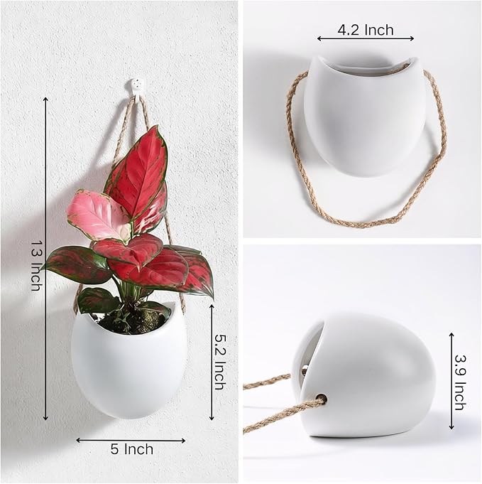 Set of 3 Ceramic Wall Planters Decor Small Hanging Vases Lovely Flower Pots | Wall Decor for Home, Entryway, Hallway, Deck, Bathroom, Living Room, Dining Room, Garden, Farmhouse, Restaurants, Office, etc