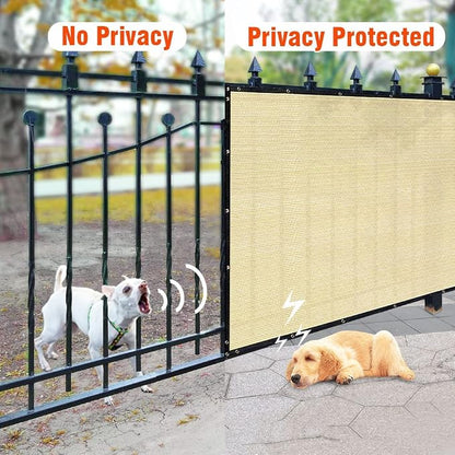 i COVER 6x12ft Privacy Screen Fence, Outdoor Fencing Panels, Garden Windscreen Mesh Shade Sail Net Barrier, Fence Privacy Screen Reinforced Bindings and Brass Grommets Cable Zip Ties, Sand