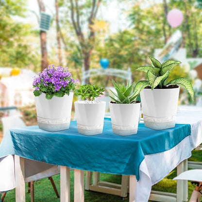 GearRoot 6 Pack Self Watering Planters Pot, 6.6/5 inch Plant and Flower Pot, Decorative Self Watering Pots for Indoor Plants African Violet Wicking Pots, Succulents, Aloe, Herbs