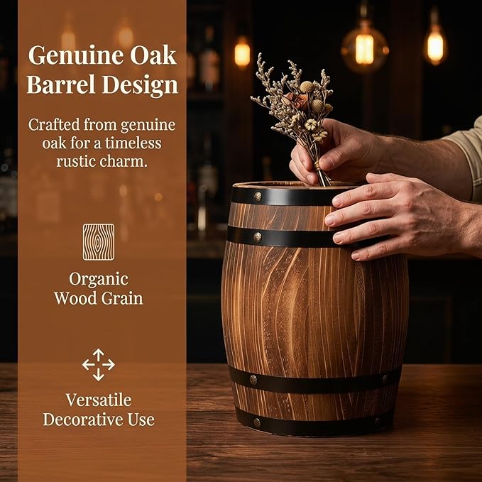 Barrel Decoration Wooden Planter Rustic Wine Barrel Prop 8.2 Inch Antique Style Beer for Home Patio Garden Decor
