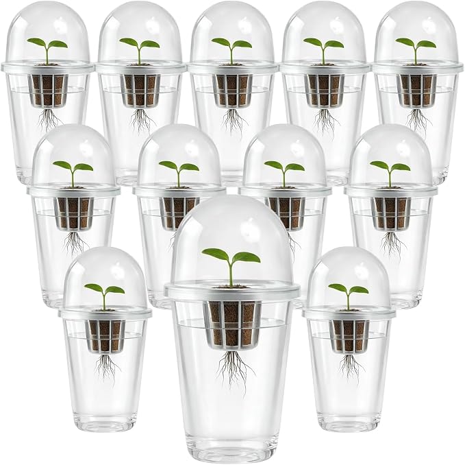 12 Pack 5in1 Seed Starter Cup Kit With Dome,Propagation Cups Self Watering, Table Top Mini Greenhouse Hydroponics Growing System Kit,Plant Lover Gardening Essentials,Indoor Herb Garden,Root Monitoring
