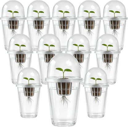 12 Pack 5in1 Seed Starter Cup Kit With Dome,Propagation Cups Self Watering, Table Top Mini Greenhouse Hydroponics Growing System Kit,Plant Lover Gardening Essentials,Indoor Herb Garden,Root Monitoring