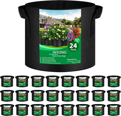 JNYONG 24-Pack 5 Gallon Thickened Non-Woven Grow Bags, Aeration Fabric Pots with Handles
