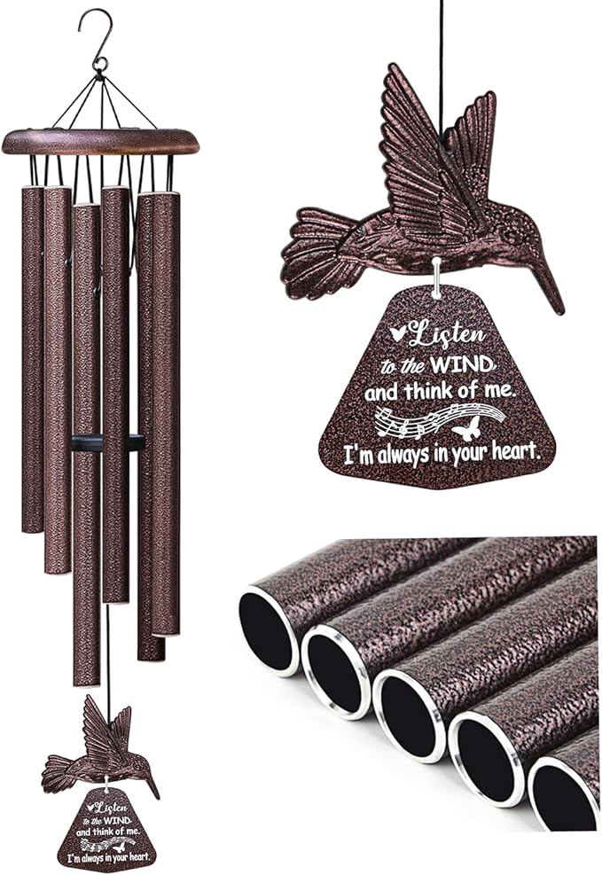 Memorial Wind Chimes with Hummingbird,Sympathy Gifts for Loss of Loved One,Windchimes in memory of a loved one prime,Condolences Remembrance Bereavement Funeral gift