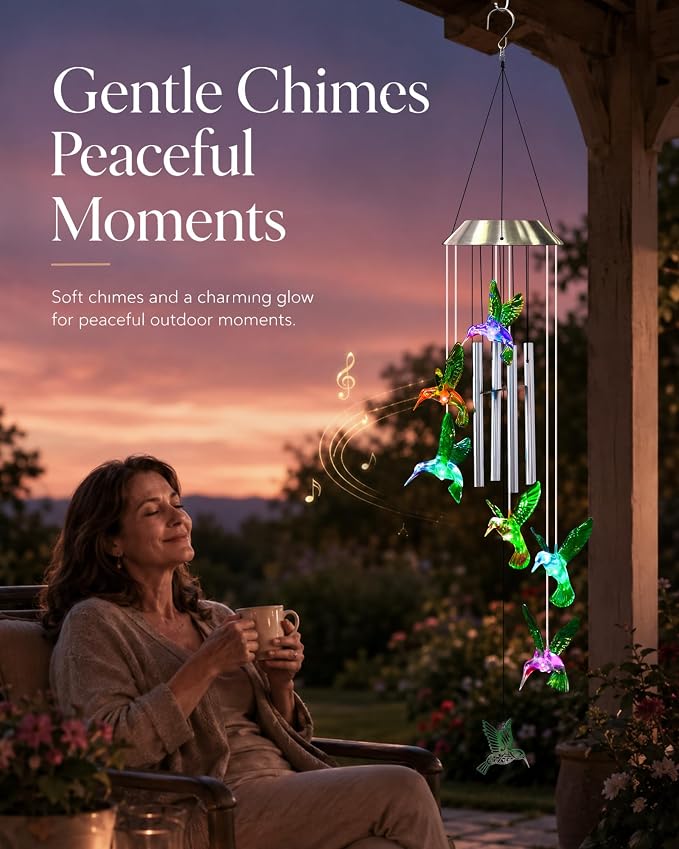 Nacome Wind Chimes for Outside: Tubes Memorial Wind Bell Mother's Day Birthday Gifts for Mom Women Grandma Her - Yard Garden Indoor Outdoor Decor (Hummingbird)