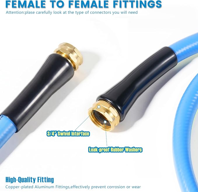 SheeChung Short Garden Hose 6FT x 5/8",Leader Hose for Hose Reel Faucet,Short Water Hose Heavy Duty,Flexible RV Rubber Hose with Female to Female Fittings,Hose Extension,3/4"Brass Fittings