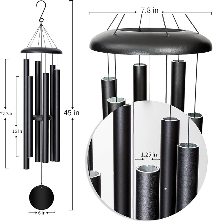 FDOCOI 45'' Wind Chimes Outdoor,Memorial Wind Chime, Large Wind Chimes for Outside Deep Tone, Sympathy Gifts. Black