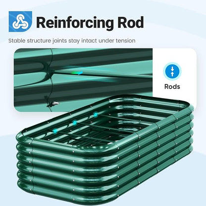 Quictent Galvanized Raised Garden Bed Kit, 6x3x1.5 ft Oval Metal Planter Box Tall for Vegetables Outdoor Backyard, Strengthened by Crossbar, Dark Green