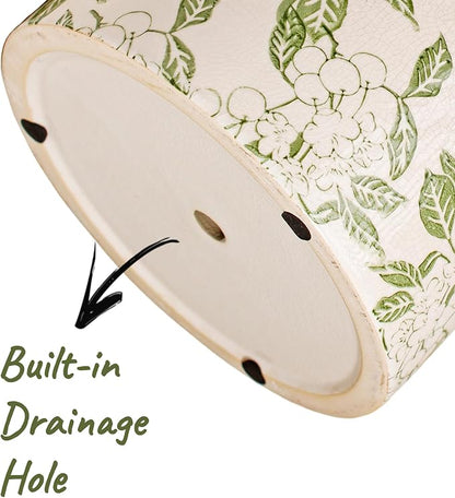 7.7 Inch Large French Farmhouse Ceramic Planter, Indoor Outdoor Home Decor | Decorative Pots with Drainage, Ideal for Medium & Large Plants and Trees, Great Housewarming Gift for Indoor Patio Garden