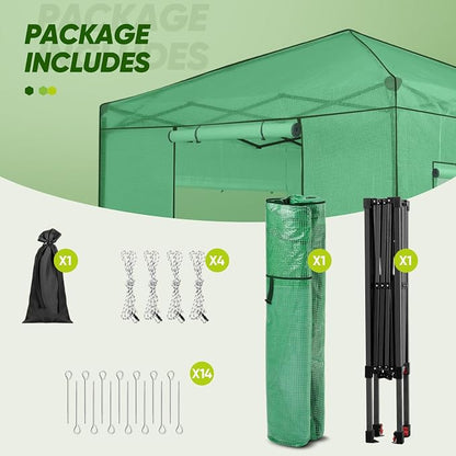 EAGLE PEAK 8x8 Portable Walk in Greenhouse, Pop Up Indoor Outdoor Greenhouse, Green House Kit with Zippered Roll-Up Doors and Windows, PE Cover, Clear/Green