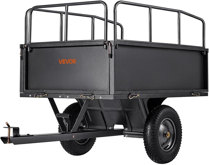 VEVOR Heavy Duty ATV Trailer Tow Behind Dump Cart, 17 Cu.Ft. 600lbs Capacity, Pull Behind Steel Yard Wagon Dump Trailer for Tractor Lawn Mower Garden with 16in Tires