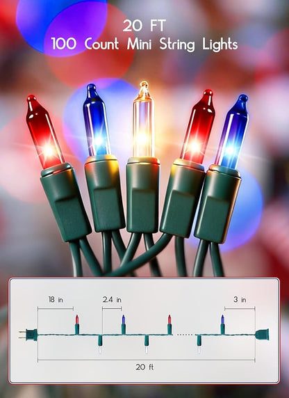 Minetom Red White Blue Christmas Lights Green Wire - 100 Count 4th July Decoration Patriotic Mini String Lights Waterproof for Indoor Outdoor Xmas Holiday Party Patio Independence Day Decoration