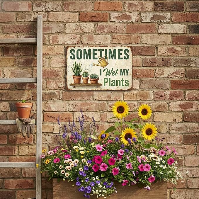 Garden Decor Sign Sometimes I Wet My Plants Funny Wall Art | Plant Lovers • Garden Shed Display • Garden Theme • Rustic Humor Design • UV Printed • 8x12 Inch