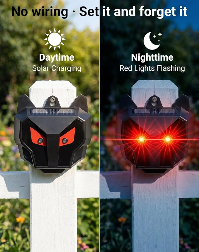 2 Pack Solar Nocturnal Animal Repeller, Humane Coyote Deterrent, Waterproof Racoon Repellent Outdoor for Fox, Deer, Skunk, Predator Lights for Chicken Coop, Farm & Garden