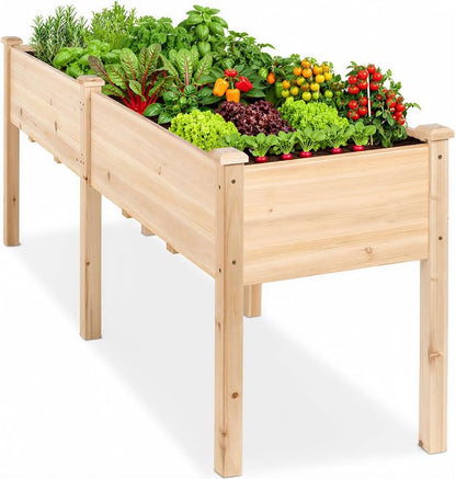 DUMOS Raised Garden Bed 72x23x30 Inch, Outdoor Planter Box with Legs, Elevated Wood Garden Bed with Liner for Herbs Flowers Vegetables, Wooden Planter Box for Patio, Balcony, Backyard, Natural Wood