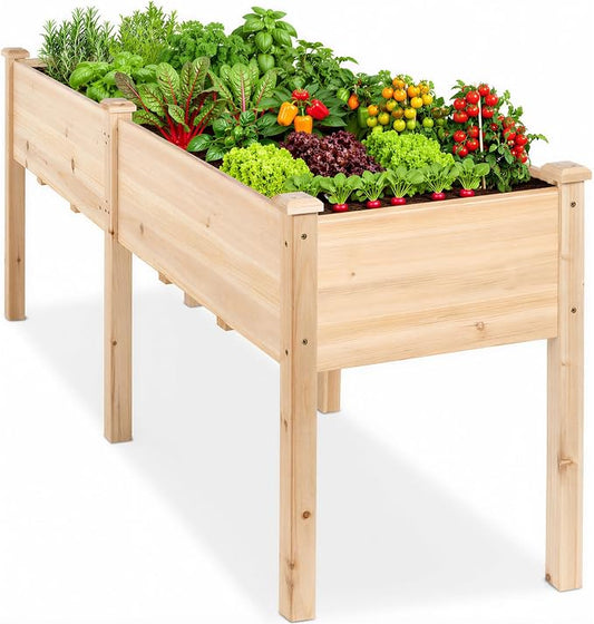 DUMOS Raised Garden Bed 72x23x30 Inch, Outdoor Planter Box with Legs, Elevated Wood Garden Bed with Liner for Herbs Flowers Vegetables, Wooden Planter Box for Patio, Balcony, Backyard, Natural Wood
