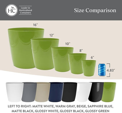 The HC Companies Aria Round Self-Watering Pot - Lightweight Plastic Planter for Herbs & More - Durable Plant Pots for Indoor Plants & Outdoor Plants (8" Glossy White, Pack of 1)