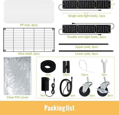Indoor Greenhouse with Grow Light and Shelves - 4 Tier Plant Stand with Grow Light, Zippered PVC Cover and 3 Dimmable 1.8FT 60W Grow Lights with Timer, 30" L X 14" W X 59" H, Black