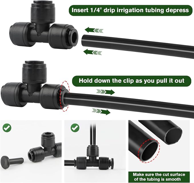 Kalolary 30 PCS Quick Connect 1/4" Drip Irrigation Tee Fitting, Universal Barbed Tee Connector for 1/4" Irrigation Tubing Leak Free Fittings for Sprinkler Drip Irrigation System (Include 4pcs Plugs)