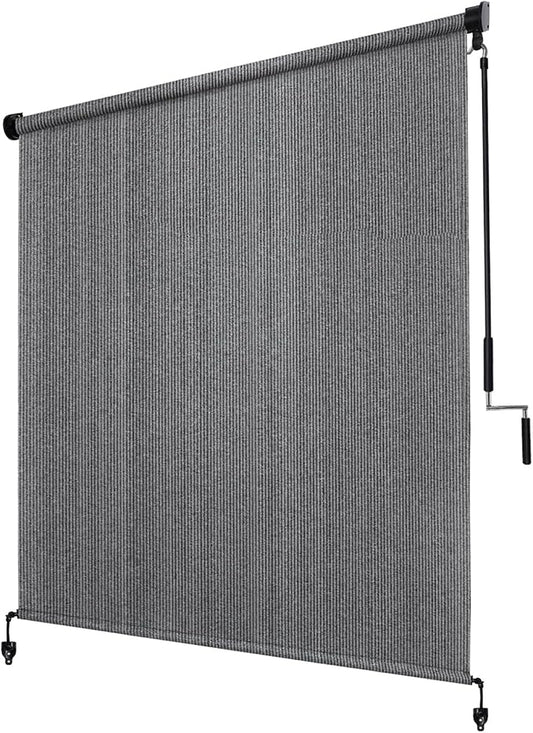 KANAGAWA Outdoor Roller Shade 8' W X 8' H, 220GSM HDPE Breathable Sun Shades Outdoor Patio, Crank Roll Up Window Shades for Porch Pergola Balcony, Light Grey