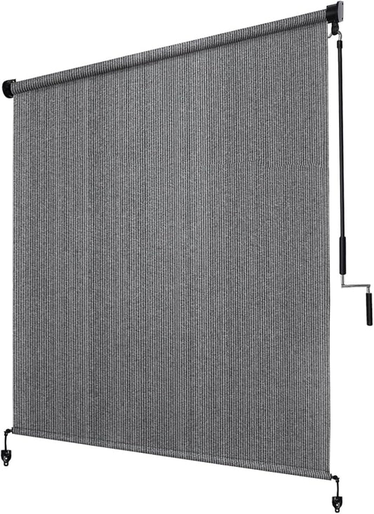 KANAGAWA Outdoor Roller Shade 10' W X 8' H, 220GSM HDPE Breathable Sun Shades Outdoor Patio, Crank Roll Up Window Shades for Porch Pergola Balcony, Light Grey