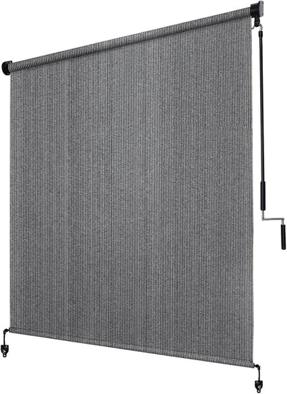 KANAGAWA Outdoor Roller Shade 7' W X 8' H, 220GSM HDPE Breathable Sun Shades Outdoor Patio, Crank Roll Up Window Shades for Porch Pergola Balcony, Light Grey