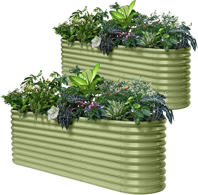 2-Pack 30" Extra Tall Galvanized Raised Garden Bed, 8x2x2.5 ft Metal Planters for Outdoor Plants, Heavy Duty Flower Bed for Vegetable, Garden Bed Outdoor Large Planter Box - Moss Green