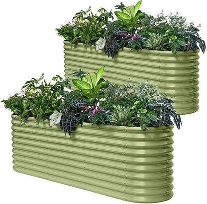 2-Pack 30" Extra Tall Galvanized Raised Garden Bed, 8x2x2.5 ft Metal Planters for Outdoor Plants, Heavy Duty Flower Bed for Vegetable, Garden Bed Outdoor Large Planter Box - Moss Green