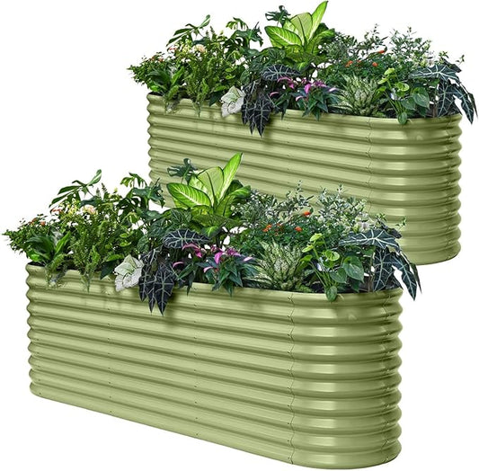 2-Pack 30" Extra Tall Galvanized Raised Garden Bed, 8x2x2.5 ft Metal Planters for Outdoor Plants, Heavy Duty Flower Bed for Vegetable, Garden Bed Outdoor Large Planter Box - Moss Green