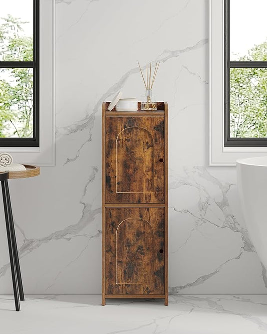 Hzuaneri Bathroom Storage Cabinet, Small Corner Floor Cabinet with 2 Doors and Adjustable Shelf, Narrow Toilet Paper Cabinets, Bathroom Organizer for Small Spaces, 7.9"D x 9.8"W x 29.5"H Rustic Brown