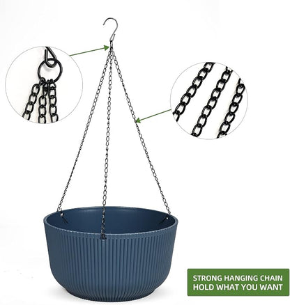 Dexceder 11.2 Inch Self Watering Hanging Planter (2 Pack, Deep Blue) | Thickened Hanging Basket Flower Plant Pot Indoor Outdoor